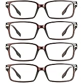 VisionGlobal 4 Pairs Blue Light Blocking Reading Glasses, Computer Glasses Women and Men, Fashion Rectangle Eyewear Frame