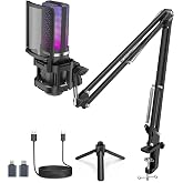 ZealSound Podcast Microphone with Noise Reduction for PC, iPhone &amp; Android | USB Mic with Boom Arm &amp; Tripod Stand, Gain &amp; Mute Controls, Zero-Latency Monitoring &amp; RGB Lighting for Podcasting &amp; YouTube