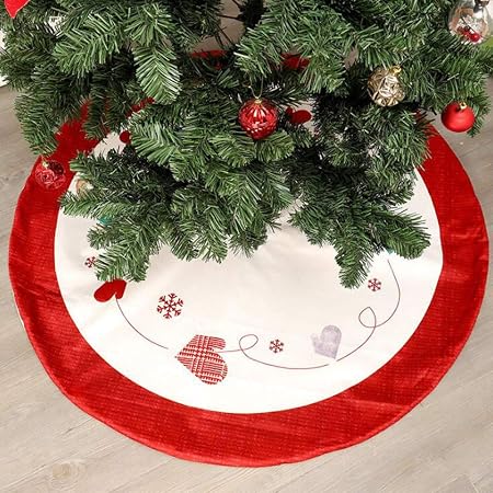 Amazon クリスマスツリースカート ツリー下用 クリスマス飾り 直径1cm 円形 不織布製 刺繍 下敷物 ツリースカート 雪の結晶 手袋 ハート柄 サンタクロースツリースカート 可愛い 豪華 ふわふわ 屋内屋外飾り 雰囲気満点 北欧風 19最新 赤 白 ツリースカート