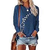 FAOUEOW Women's Long Sleeve tees Cat Mom Graphic Tee Shirts Womens Graphic t Shirts Pullover Tops