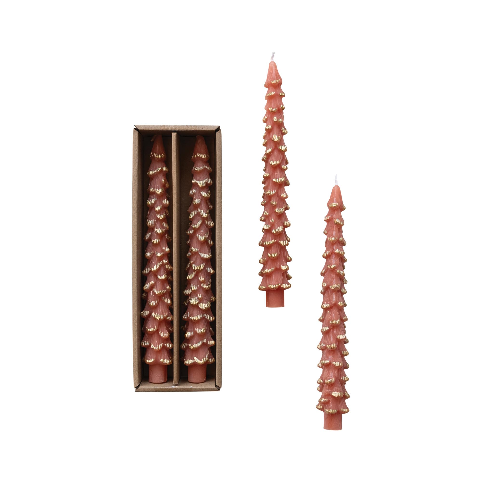 Photo 1 of Creative Co-Op Golden-Tipped Elegance Tree Shaped Taper Candles, Coral Color, Set of 2