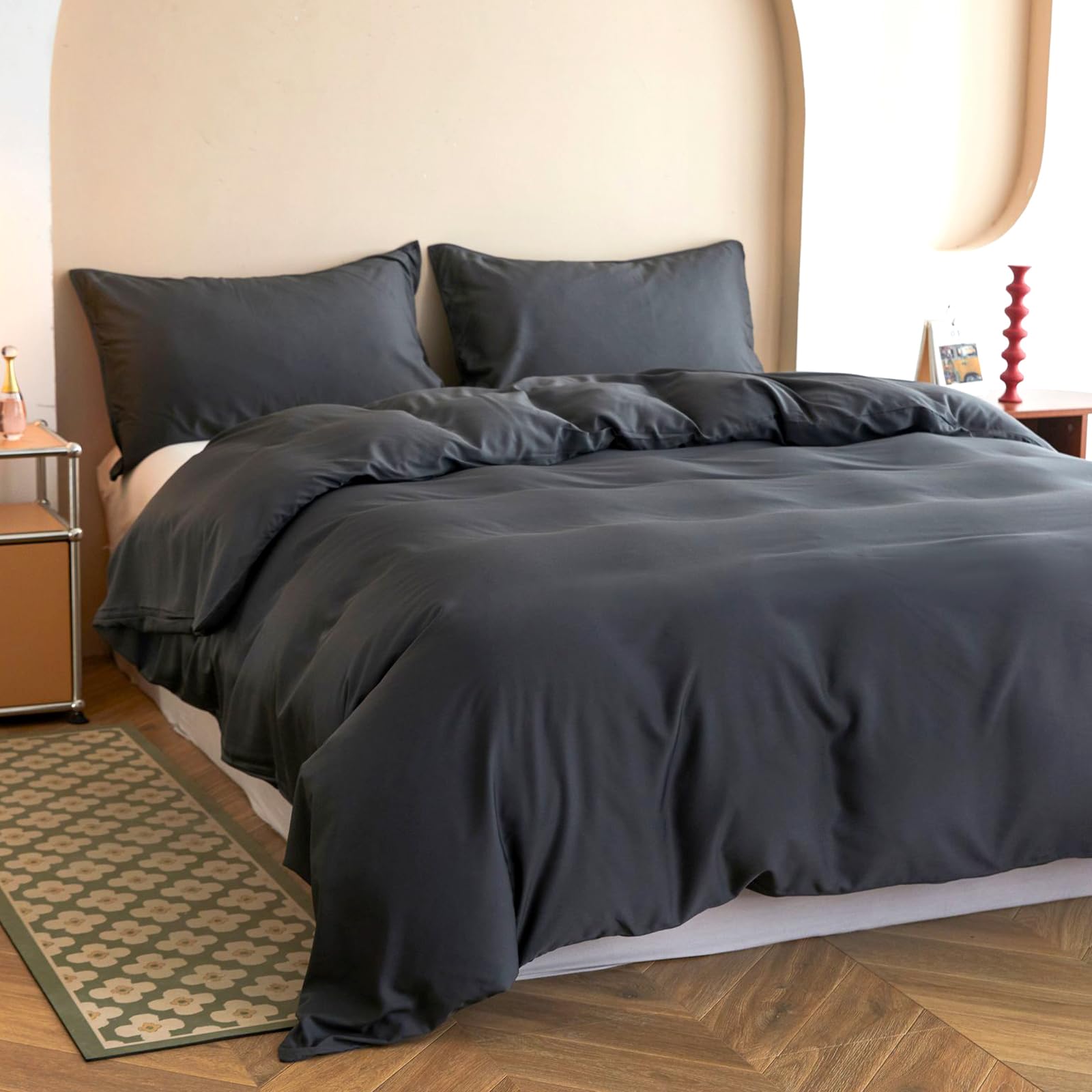 Simple&Opulence Single Bamboo Viscose Duvet Cover Set, Silky and Soft Bedding Luxurious Cooling Bed Sheet Perfect for Skin and Hair with Pillowcases (135×200cm, Dark Grey) — image 1