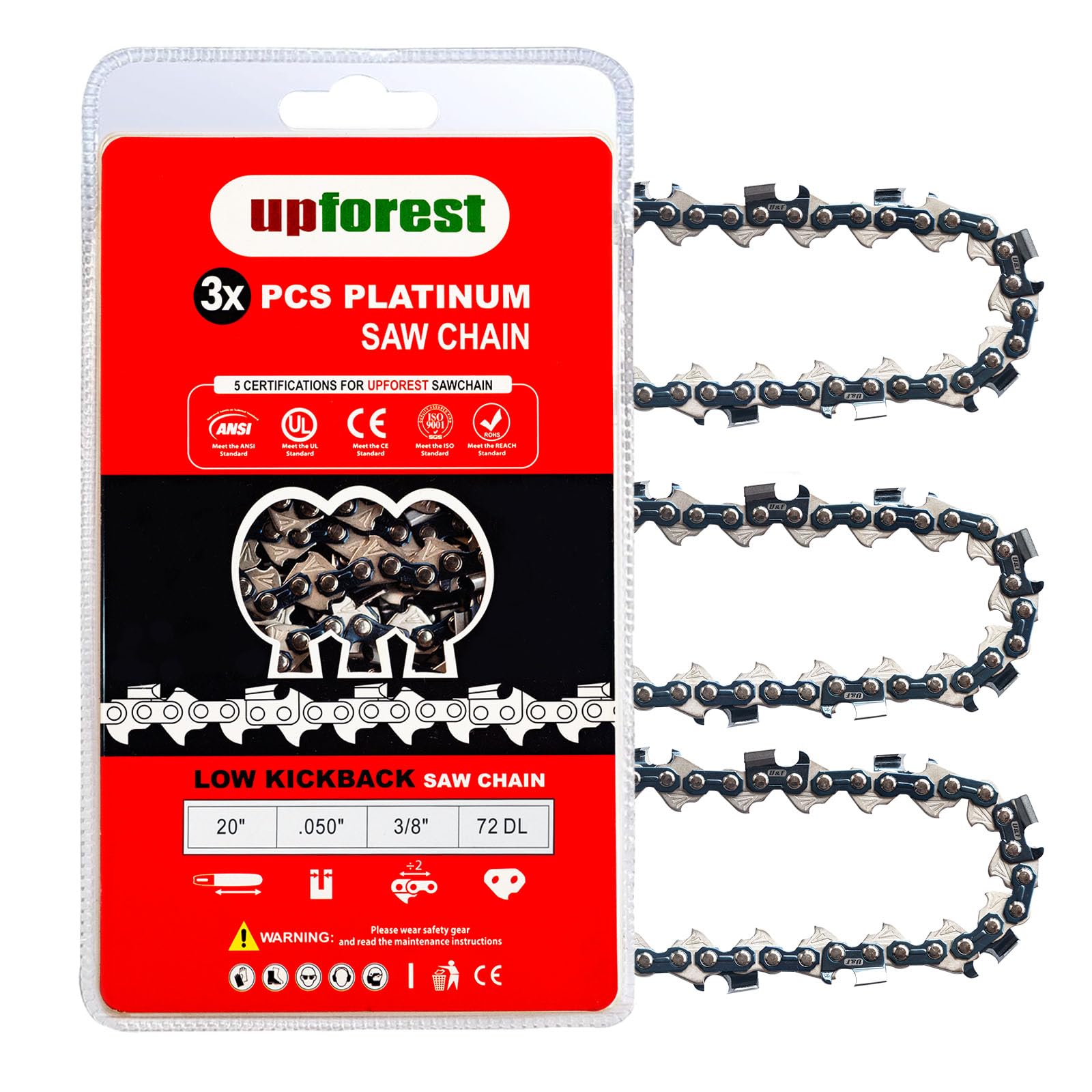 Husqvarna Chainsaw Chain 20 Inch 3/8" Pitch,.050" Gauge,72 Drive Links Fits Husqvarna 257, 261, 365, 372XP, 455 Rancher, 460 Rancher, 570, 576XP STIHL MS311 MS391 (3 Chains) 72ELPX72 Image