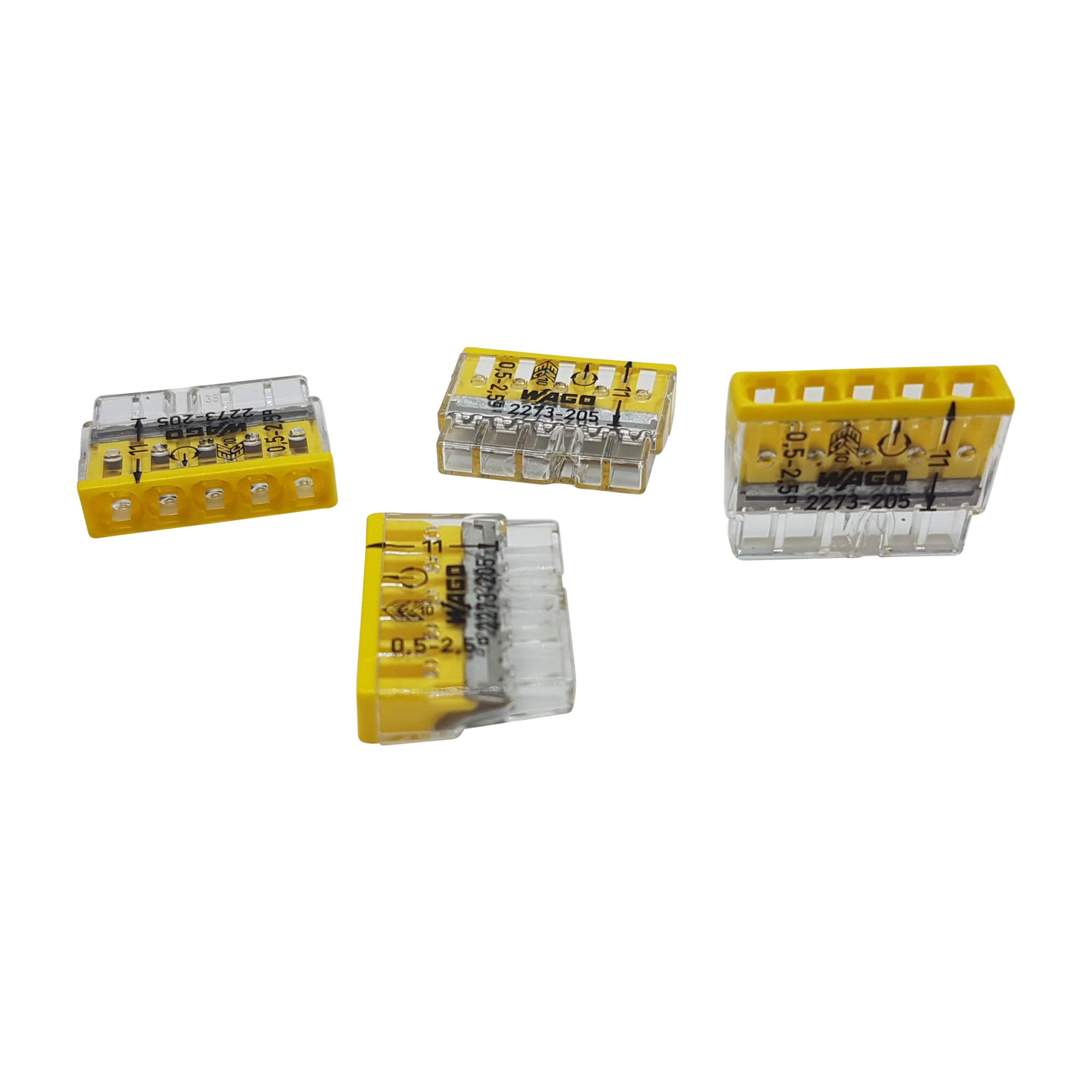 Wago 2273-205 Compact Connection Terminals Diameter 0.5-2.5 mm² 5 Pin Transparent Yellow Pack of 20