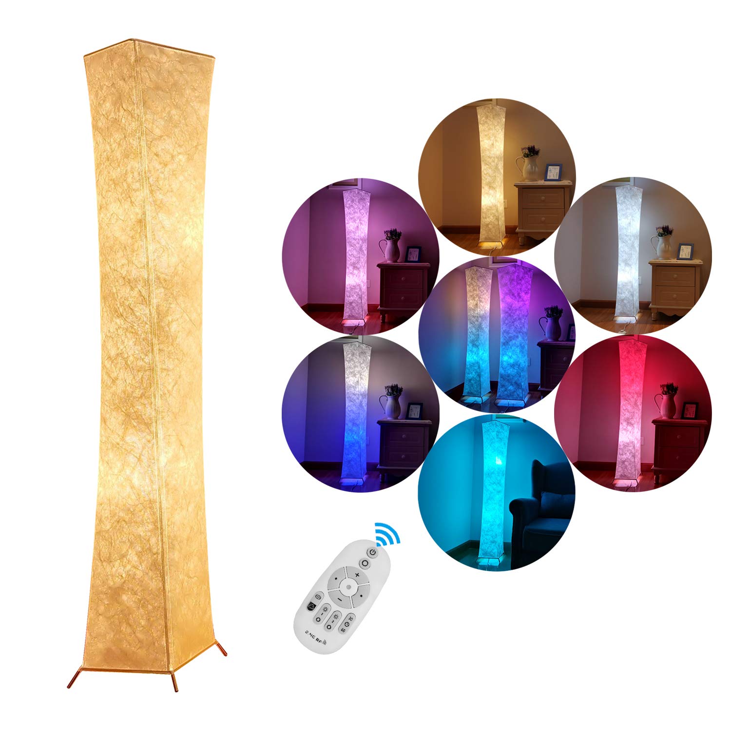 RGB Soft Floor Lamp, Bedroom Fabric Lamp Warm Lighting Romantic Atmosphere Colorful Minimalist Modern Design for Living Room, Tall Arc Standing Sleeping Night Light with Smart Switch(20*20*132cm) — image 1