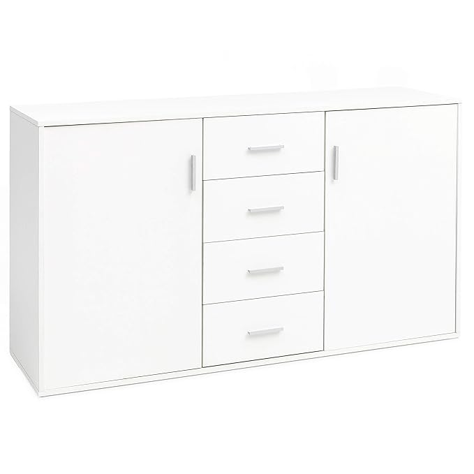 FineBuy Sideboard Weiß 138 x 82,5 x 40 cm mit 2 Türen & 4 Schubladen | Kommode | Highboard | Schrank | Anrichte