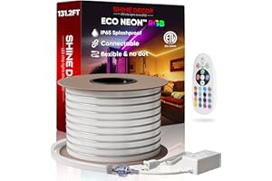Shine Decor LED RGB Neon Rope Lights AC 120V, Expandable & Cuttable Bright Strip Lighting with Remote, Dimmable Color Changing, ETL Cold-Resistant & IP65 Waterproof for in&Outdoor, 10x20mm, 131.2FT
