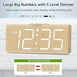 DreamSky Wooden Digital Alarm Clock with Wireless