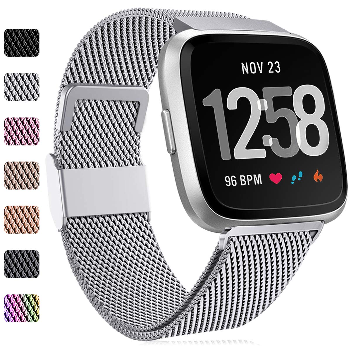 Faliogo Replacement Band Compatible with Fitbit Versa Band/Fitbit Versa 2 Bracelet, Adjustable Stainless Steel Metal Band Compatible with Fitbit Versa Lite, Small, Silver