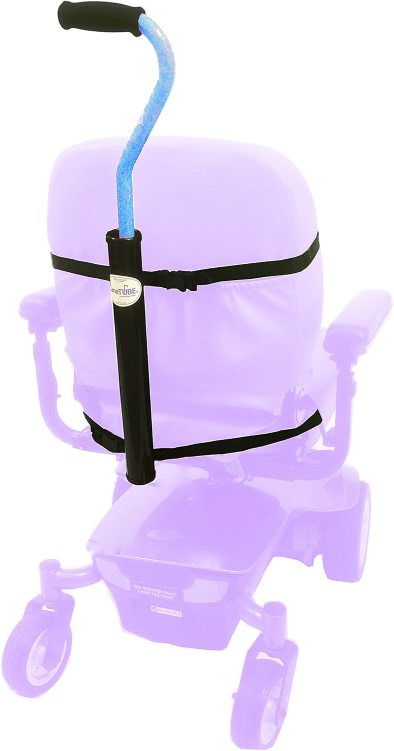 CaneTUBE® Cane Holder for Scooters, Power Chairs & Wheelchairs (Black) - Secure, Practical, Easy to Adjust Cane Holder with Nylon Straps, 2 Buckles & Rubber Collar for No Rattling: Health & Personal Care