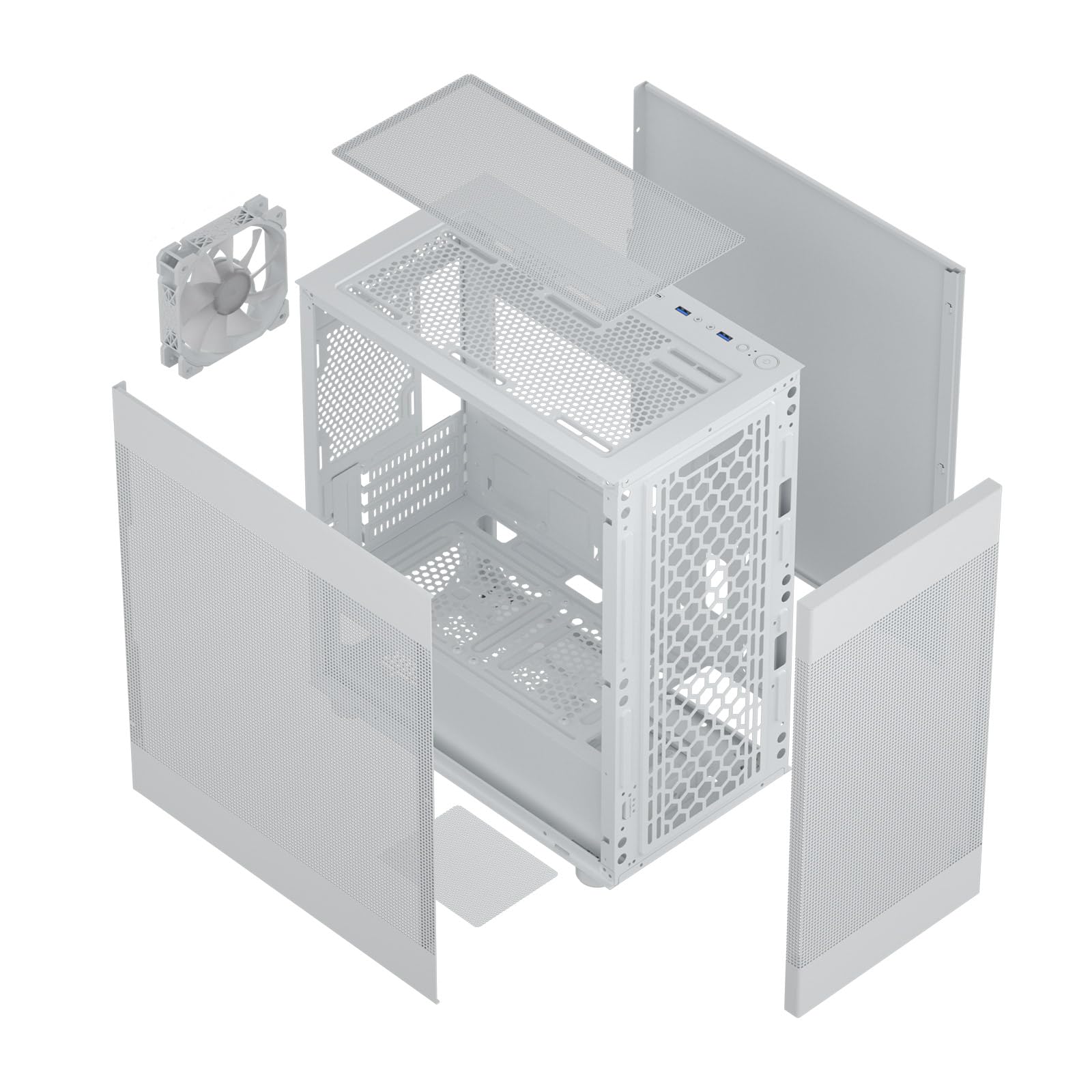 DARKROCK MH200 White PC Computer Case for Office&Gaming Compact Mid-Tower Micro ATX Mini ITX High-Airflow Mesh Front & Side Panel Top 240mm Radiator Support Type-C Ready, ARGB 120mm Fan Pre-Installed