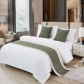 Olive Green Seersucker Bed Runner for Queen &amp; Full Bed (82x20 In, 1 Piece) | Striped Quilted Bed Scarf Double Layer Reversible Bed Decorative Scarf for Foot of Bed for Hotel Bedroom Guestroom