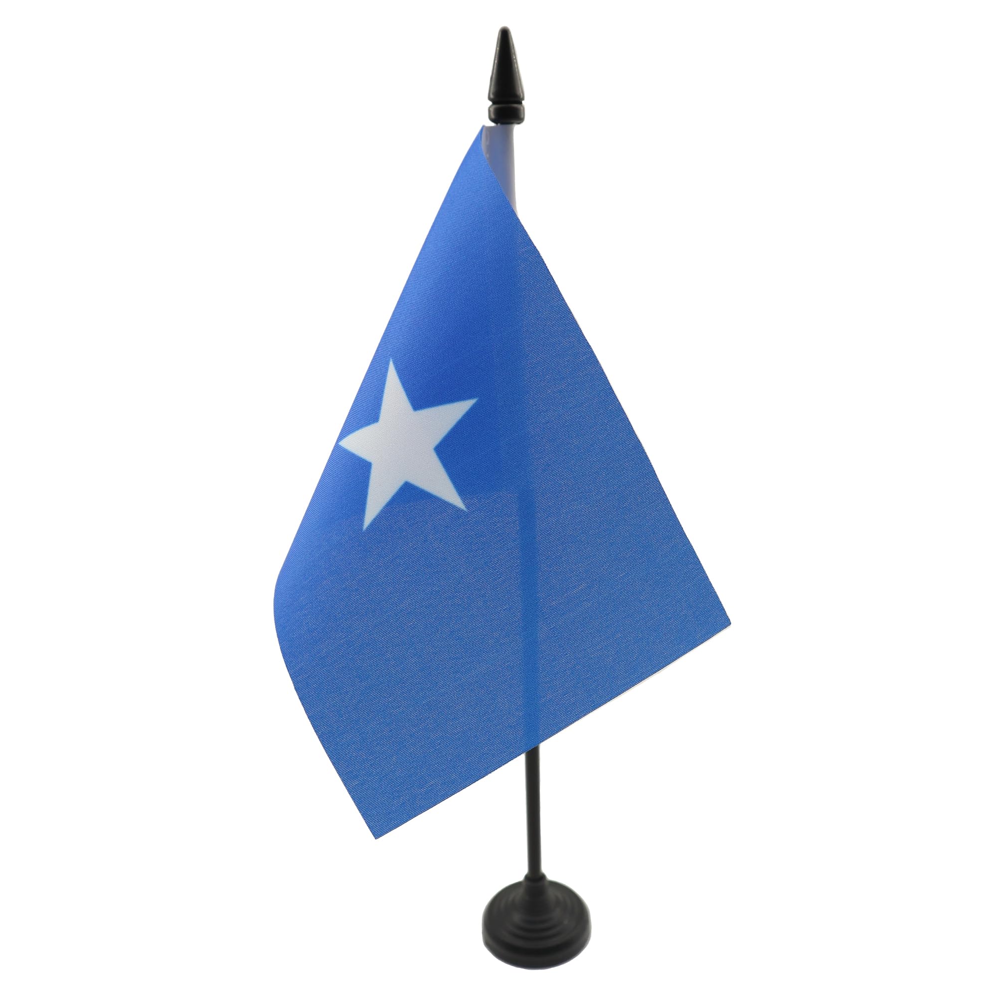AZ FLAG - Somalia Table Flag 4'' x 6'' - Somali Office Mini Banner 100% Polyester 15 x 10 cm - Mini Desk Flag with 10'' Pole and Black Plastic Base