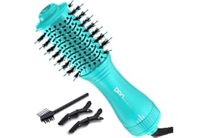 Dan Technology Blow Dryer Brush Hair Dryer Brush Hot Air Blowout Brush 120V 3 Speeds Oval Shape Volumizer Straightener Brush Faster Drying Mini Size Lightweight (Cyan)