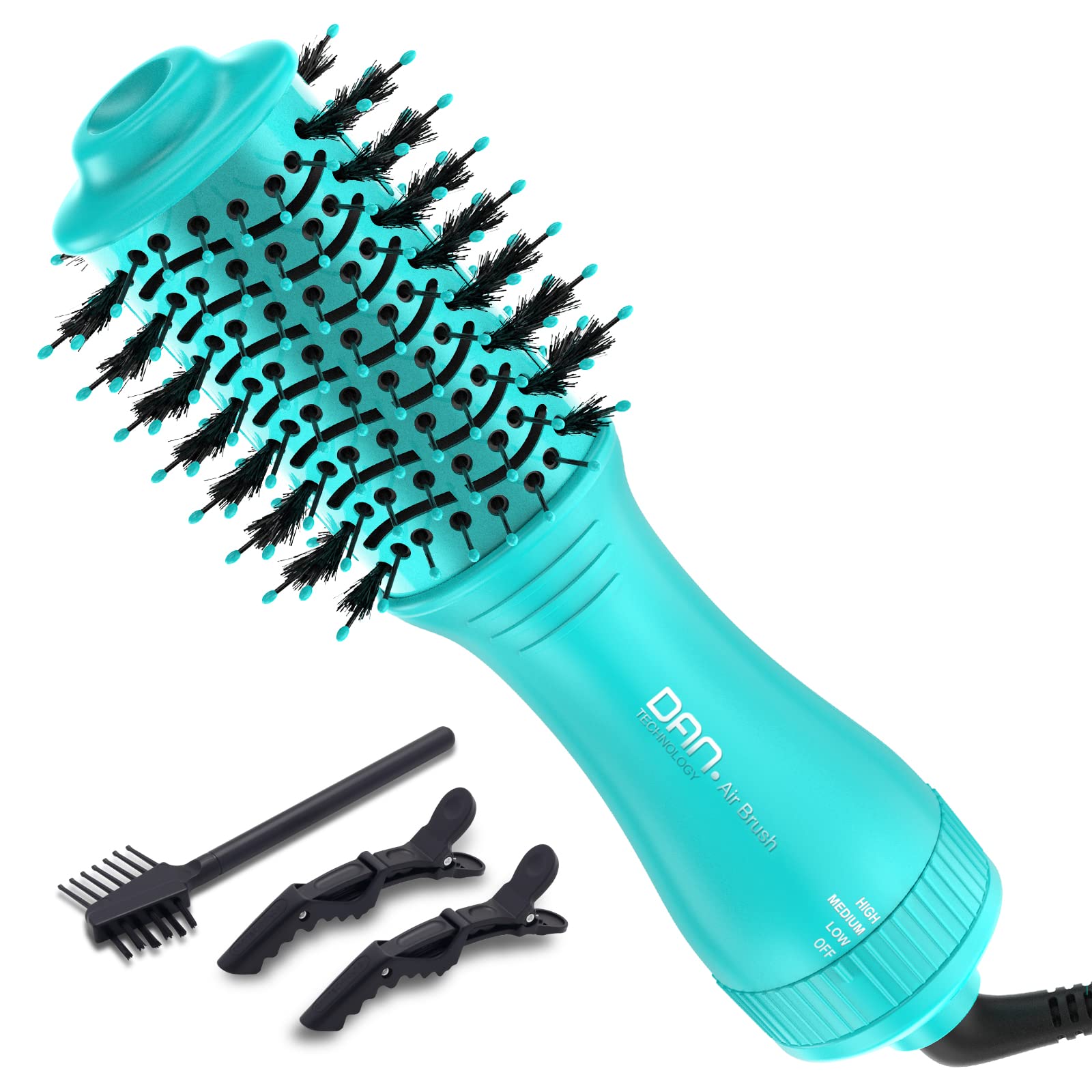 Photo 1 of Dan Technology Blow Dryer Brush Hair Dryer Brush Hot Air Blowout Brush 120V 3 Speeds Oval Shape Volumizer Straightener Brush Faster Drying Mini Size Lightweight (Cyan)