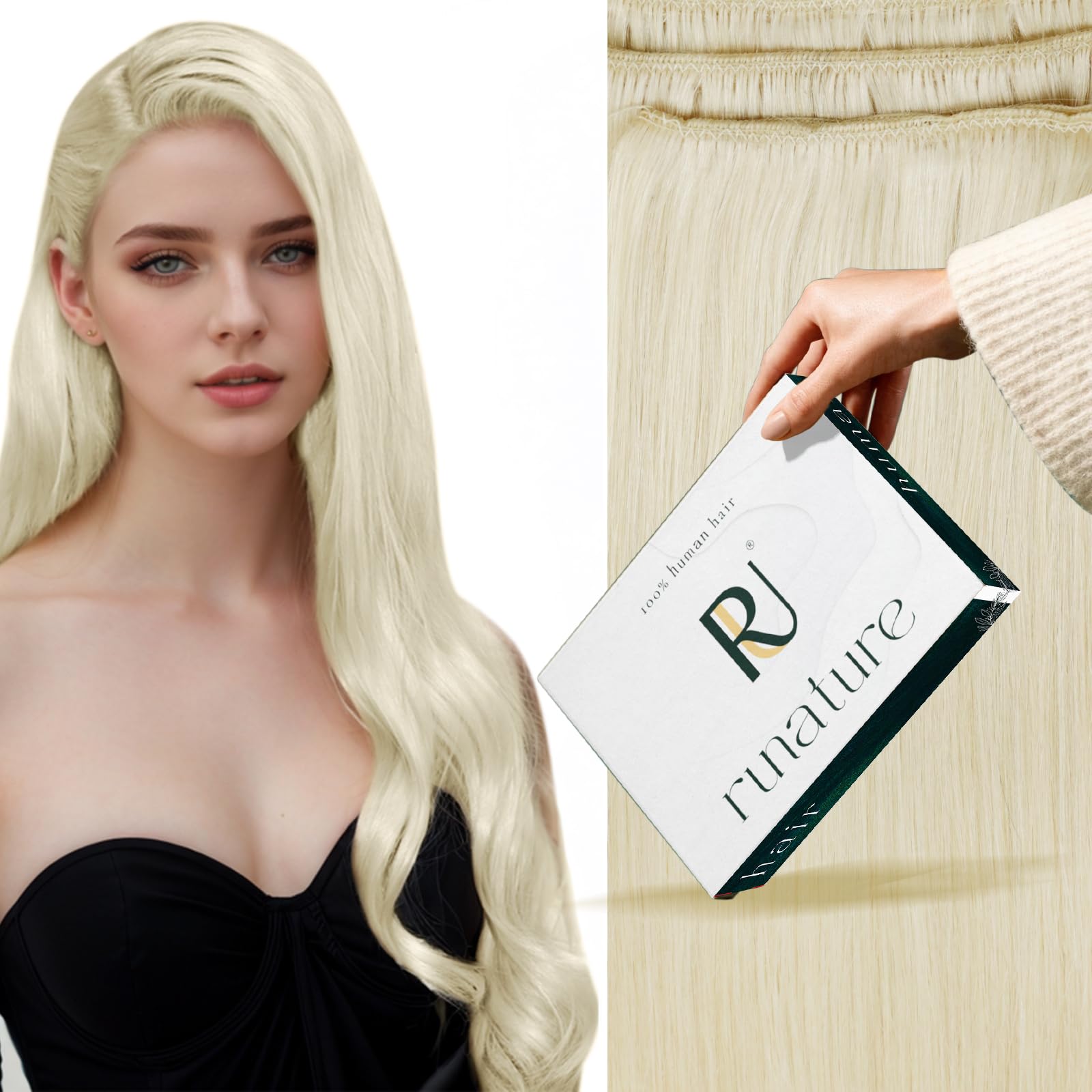 RUNATURE Weft Hair Extensions Real Human Hair Platinum Blonde Sew in Extensions Human Hair Blonde Straight Remy 14 Inch 100g/Pack #60