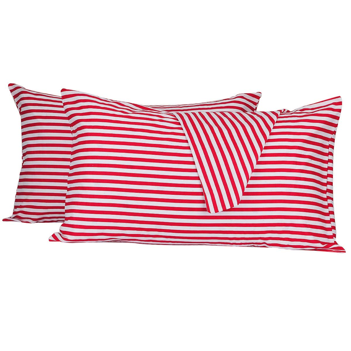 mookaitedecor 100% Cotton Pillow Cases Red 2 Pack, Red Striped Pillow Cases Envelope Queen Size Large Pillowcases 20 x 30 Inches Pillow Case Cushion Covers for Bedroom Sofa Couch Festive Decoration