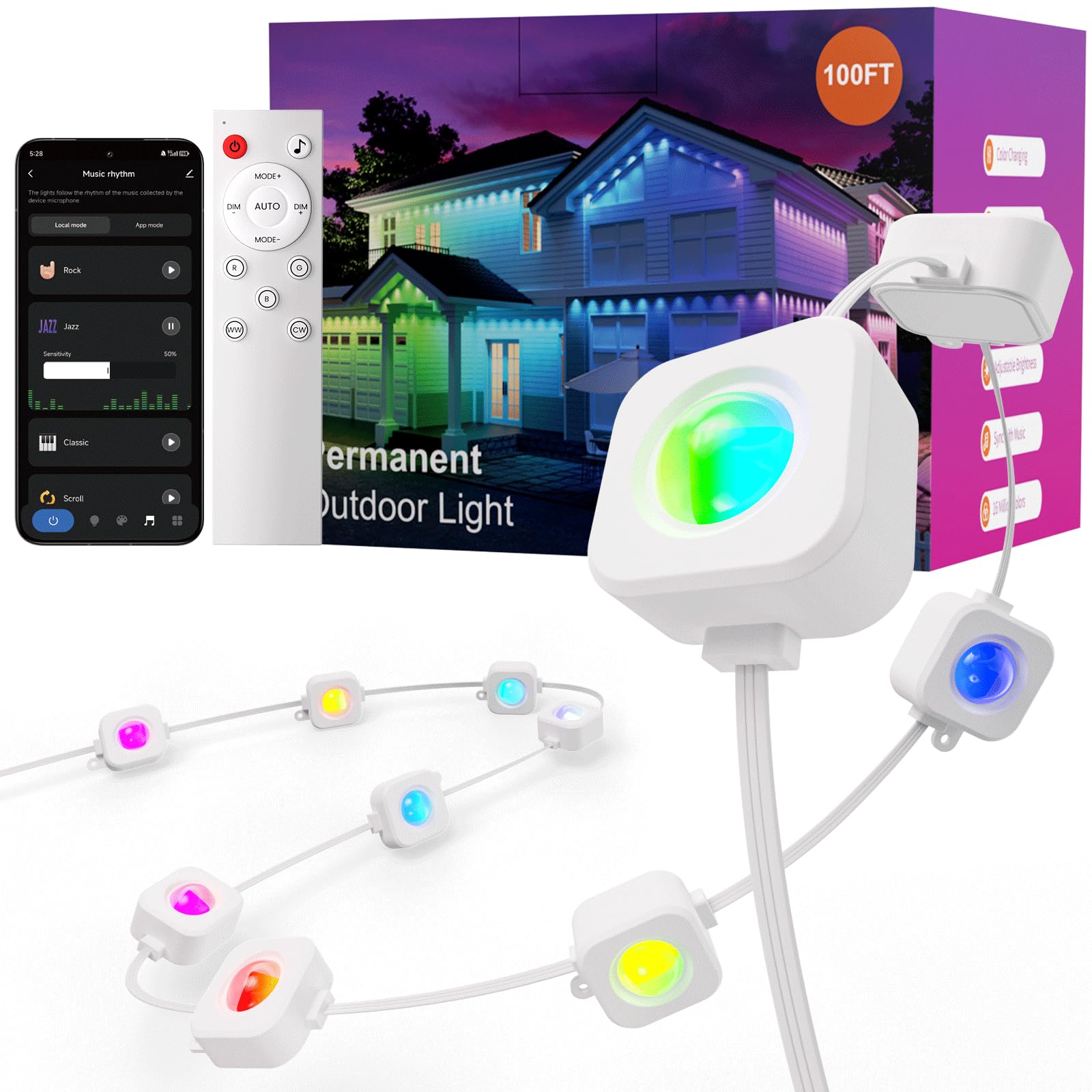 Photo 1 of **FOR PARTS ONLY**
Fitop Permanent Outdoor Lights, 100FT RGB Smart Eaves Lights for House, IP67 Waterproof LED Strip, Music Sync, APP/Voice/Remote Control, Compatible with Alexa/Google