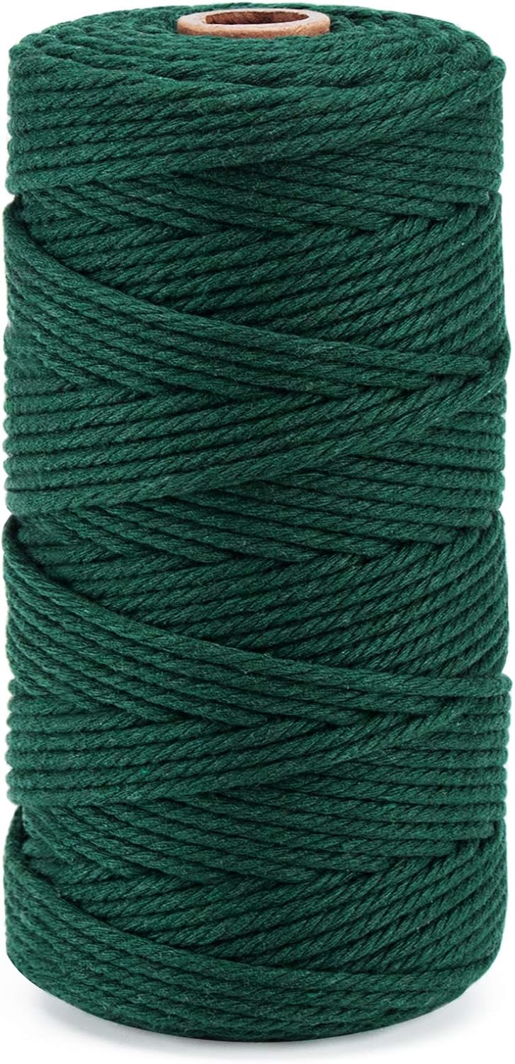 ilauke Makramee Garn, 100m 4-lagig Baumwollgarn Baumwollschnur Makramee für Backen, Geschenke Verpacken, Makramee Kunst, DIY Handwerk, Gartenschnur (1 Rolle, Dunkelgrün)