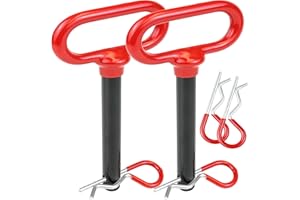 Wellmax 2-Pack 5/8" x 4-1/2" Steel Hitch Pin with 4pcs 3" R Clip, Clevis Pin Hitch with Rubber-Coated Handle, Red Color