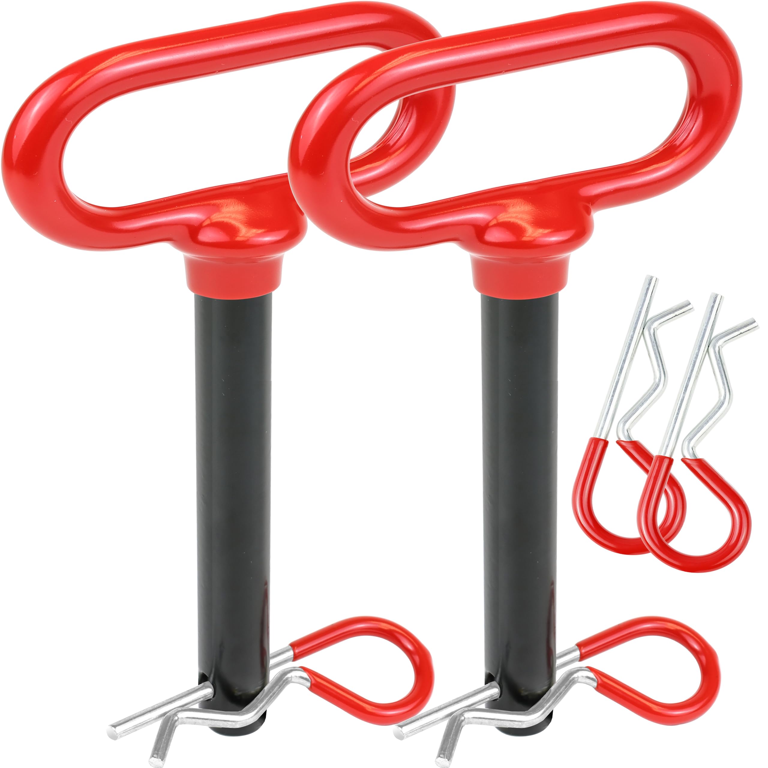 Photo 1 of Wellmax 2-Pack 5/8" x 4-1/2" Steel Hitch Pin with 4pcs 3" R Clip, Clevis Pin Hitch with Rubber-Coated Handle, Red Color
