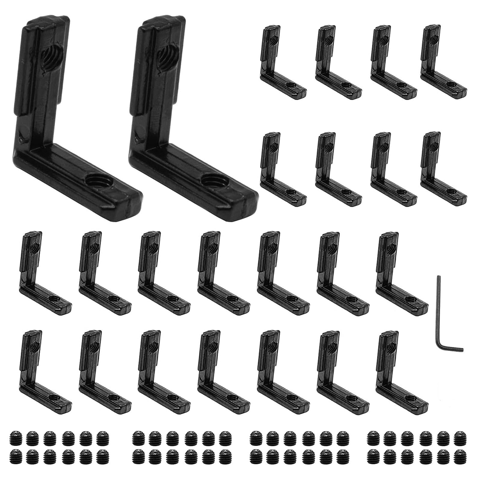 iMetrx Black 26pcs 2020 Extrusion Connector Bracket Joint Extruded Aluminum Hardware T-Slot Accessories V-Slot with Screws for 2020 Aluminum Profile 3D Printer Accessories