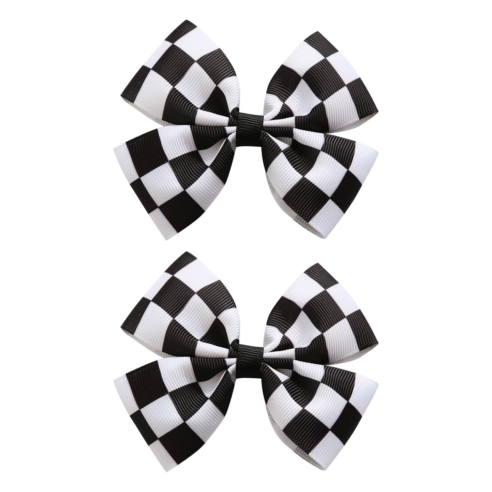 Photo 1 of 2PC Racing Checkered Flag Hair Bow Clips 4 Inch Girls Women Black and White Racing Fan Pigtail Hair Accessories
