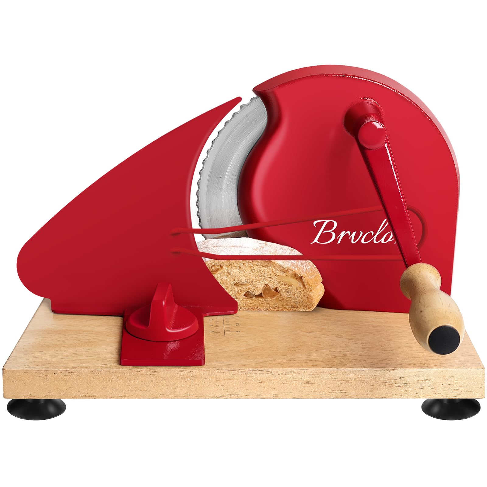 Photo 1 of ?Upgraded?Manual Bread Slicer for Homemade Sourdough Bread,Metal Guide & Adjustable Thickness, Hand Crank Bread Slicer with Scale Line and Suction Cup, Sharp Blade, Suitable for Sourdough Bread (red)