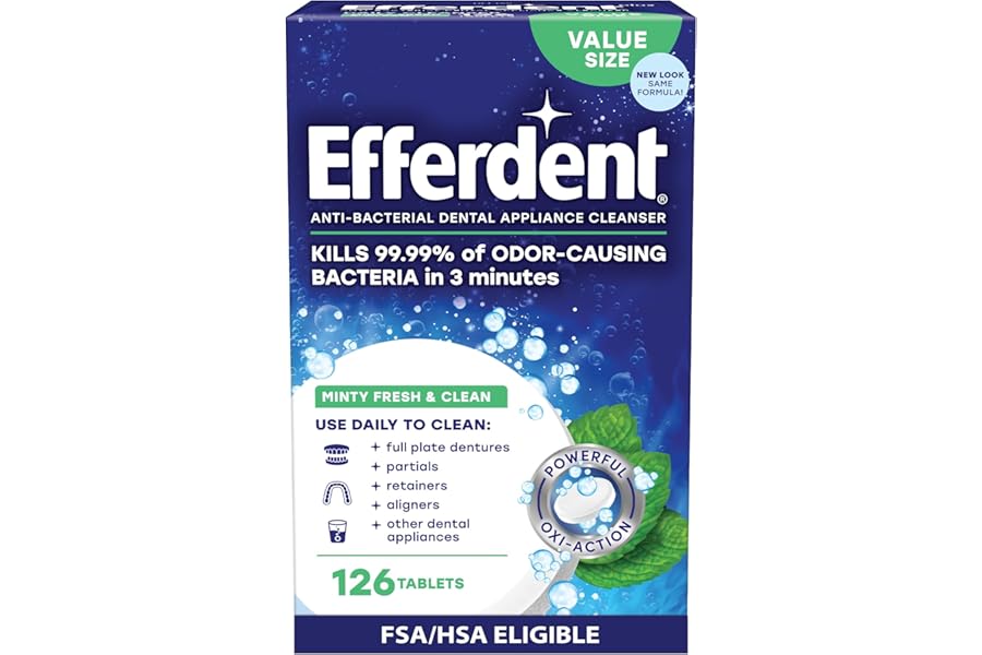 Efferdent Retainer Cleaning Tablets, Denture Cleaning Tablets for Dental Appliances, Minty Fresh & Clean, 126 Count