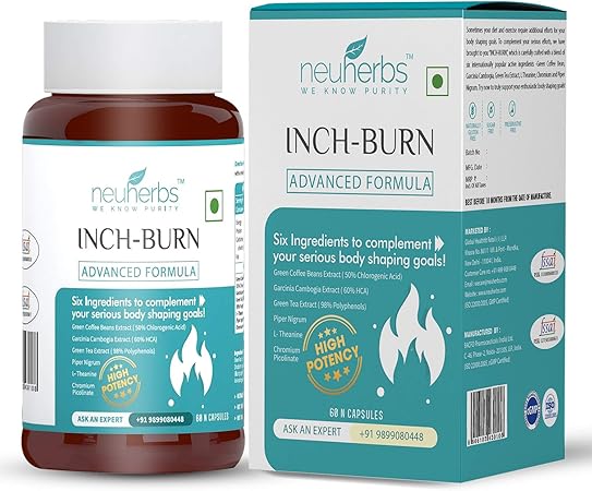 Neuherbs Inch Burn (Fat Burner with 3G Herbal Formula)- with Green Coffee Extract, Green Tea Extract and Garcinia Cambogia for Weight loss product for Men & Women- 60 Capsules