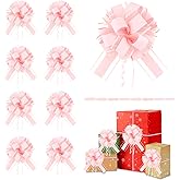 8 PCS Large Pull Bows, 6 Inches Bows for Gift Wrapping, Christmas Bows Light Pink Organza Gift Bows Wrapping Ribbon Pull Bows for Presents Package Baskets Wedding Party Wrapping Boxes Decorations