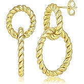14K Gold Earrings for Women Trendy Knot Earrings Gold Drop Dangle Earrings for Women Twisted Long Link Earrings Jewelry