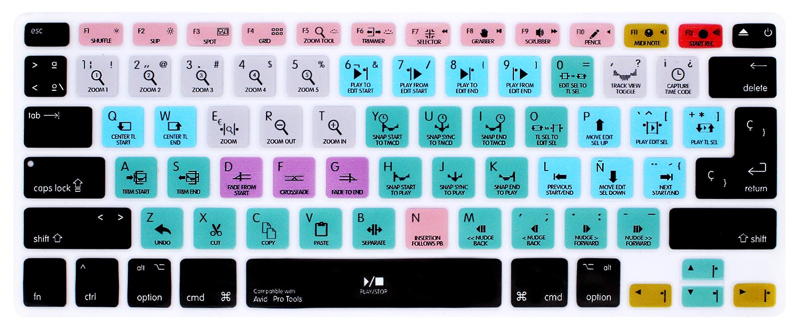 MMDW Spanish Language Avid Pro Tools Shortcuts Keyboard Skin Hot Keys Keyboard Cover for MacBook Pro 13" 15" 17"(with or w/out Retina Display) Silicone Skin for MacBook Old Air 13", European/USA