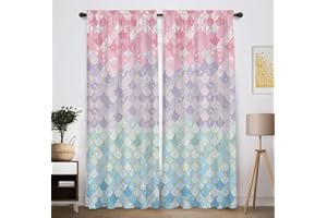 Allenjoy Magical Purple and Teal Blue Mermaid Fish Scales Window Curtains for Kids Summer Baby Room Bedroom Nursery Toddler Home Office Decor Decorations Durable Fabric Machine Washable 82 in x 84 in