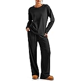 SUUKSESS Women Ribbed Lounge Sets Long Sleeve Pajama Two Piece Sets with Pockets