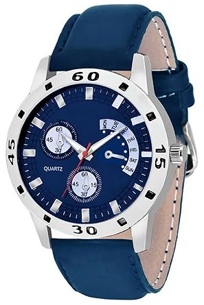 Swadesi Stuff Blue Dial Leather Strap Analog Watch for Men & Women