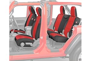 Diver Down Neoprene Seat Cover Set - Fits Jeep JL 4-Door 2018-2022 Wrangler - Front and Back Seat Set - Waterproof Custom Fit Seat Covers - Soft Padded Thermal Resistant Cushion (Red, Cloth Seats)