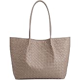 Kattee Woven Tote Handbag for Women, Leather Large Tote Purse for Women Hobo Shoulder Bag Weekender Bags,14L | Woven, Leather, Large, Tote Purse, 14L