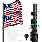 Dkenicor 20FT Telescoping Flag Pole Kit,Heavy Duty Aluminum Flag Poles for Outside Inground with 3'x 5' American Flag & Black Ball Topper, Flag Pole Kit for Yard, Residential and Commercialn, Black