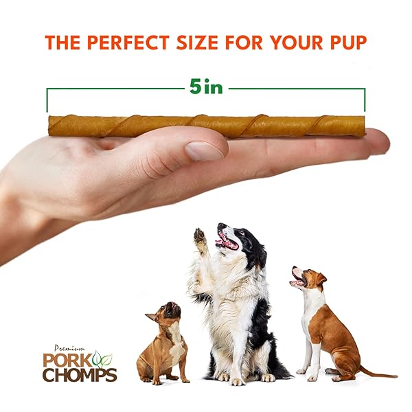 PORK CHOMPS ROASTED PORK SKIN DOG CHEWS, 5-INCH MINI TWISTS, 20 COUNT