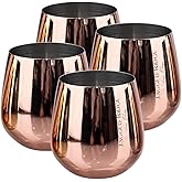 Jagged Ridge Wine Rooms Rose Gold Steel Stemless Wine Glass (Handwash Only) - Stainless Steel Glasses for Parties, Picnics & Special Occasions - Crafted for All Wine Enthusiasts - Set of 4 (Rose Gold)