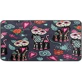 Kitchen Floor Mat Day of The Dead Cat Sugar Skull Flower Non Slip Absorbent Runner Rugs Doormat for Entryway Entrance Bathroom Garage Home Decor Indoor Outdoor 39