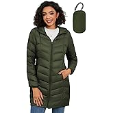 SLOW DOWN Women Lightweight Down Puffer Coat, Women Packable Hooded Mid-Length Winter puffer Jacket