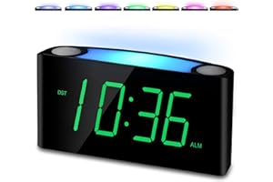 PPLEE Alarm Clock for Bedroom, 7.5" Large Display LED Digital Clock with 7 Color Night Light,USB Phone Charger,Dimmer,Battery Backup,Easy to Set Loud Bedside Clock for Heavy Sleepers Adult Teen Kid Boy Girl