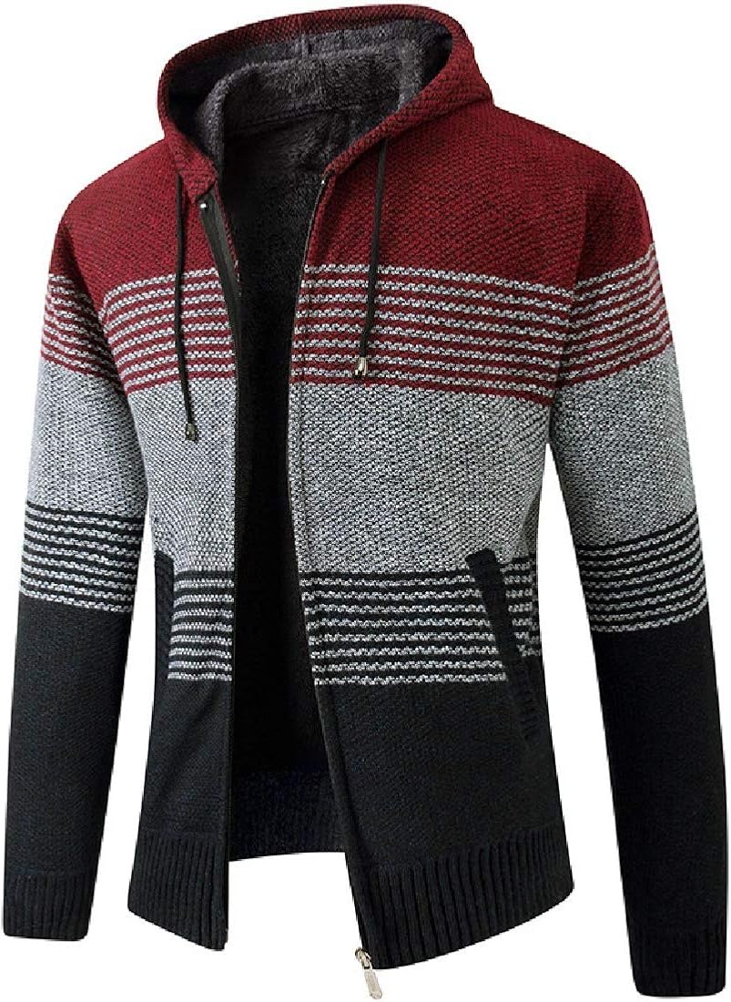 SELX Men's Fleece Lined Zip Front Knit Thick Outerwear Hoodie
