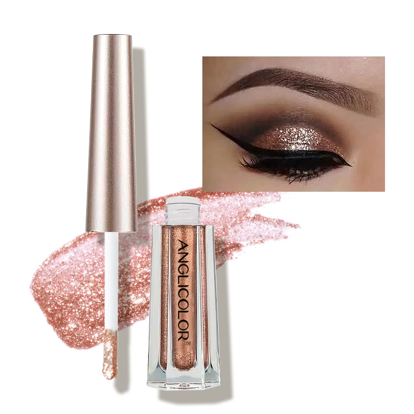 Diamond Glitter Liquid Eyeshadow & Eyeliner Pen, Starry Sequins Mermaid Eye Shadow, Crease Resistant, Long Lasting and Pigmented Sparkling & Shimmer Eyes Makeup(#08 Orange Gold)