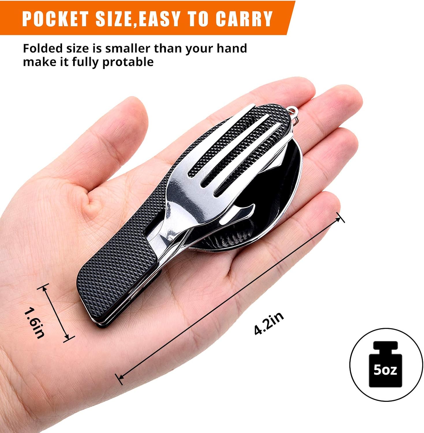 Hikenture Camping Utensils with Case 4-in-1 Folding Flatware Stainless Steel Fork Knife Spoon Bottle Opener Travel Cutlery Hobo Multitool Set(Black 2 Pack) : Sports & Outdoors