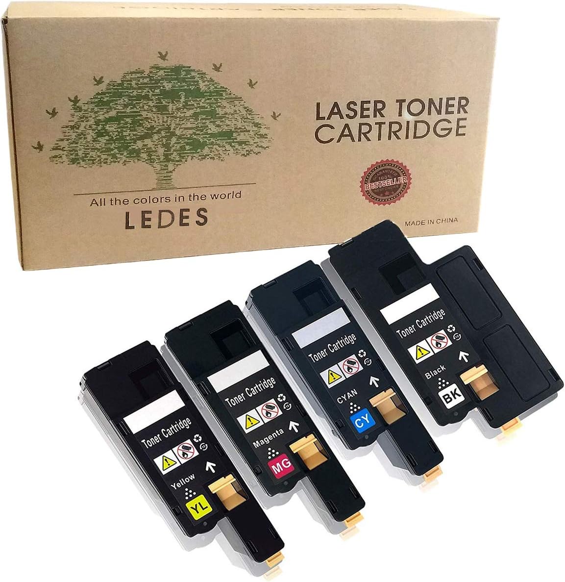 Ledes Compatible Toner Cartridge Replacement for Dell E525W E525 to use with E525W Color Laser Printer for 593-BBJX 593-BBJU 593-BBJV 593-BBJW (Black Cyan Magenta Yellow, 4 Pack)