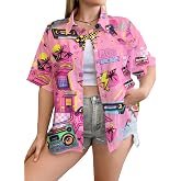 NANYUAYA Plus Size 80s 90s Disco Hawaiian Shirt Women Button Down