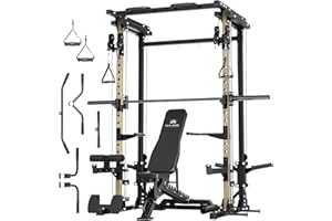 MAJOR FITNESS Drone3 Smith Machine, 2500lbs All-in-One Home Gym Power Rack with Dual Pulley System for Cable Crossover, Pull-Up Bars